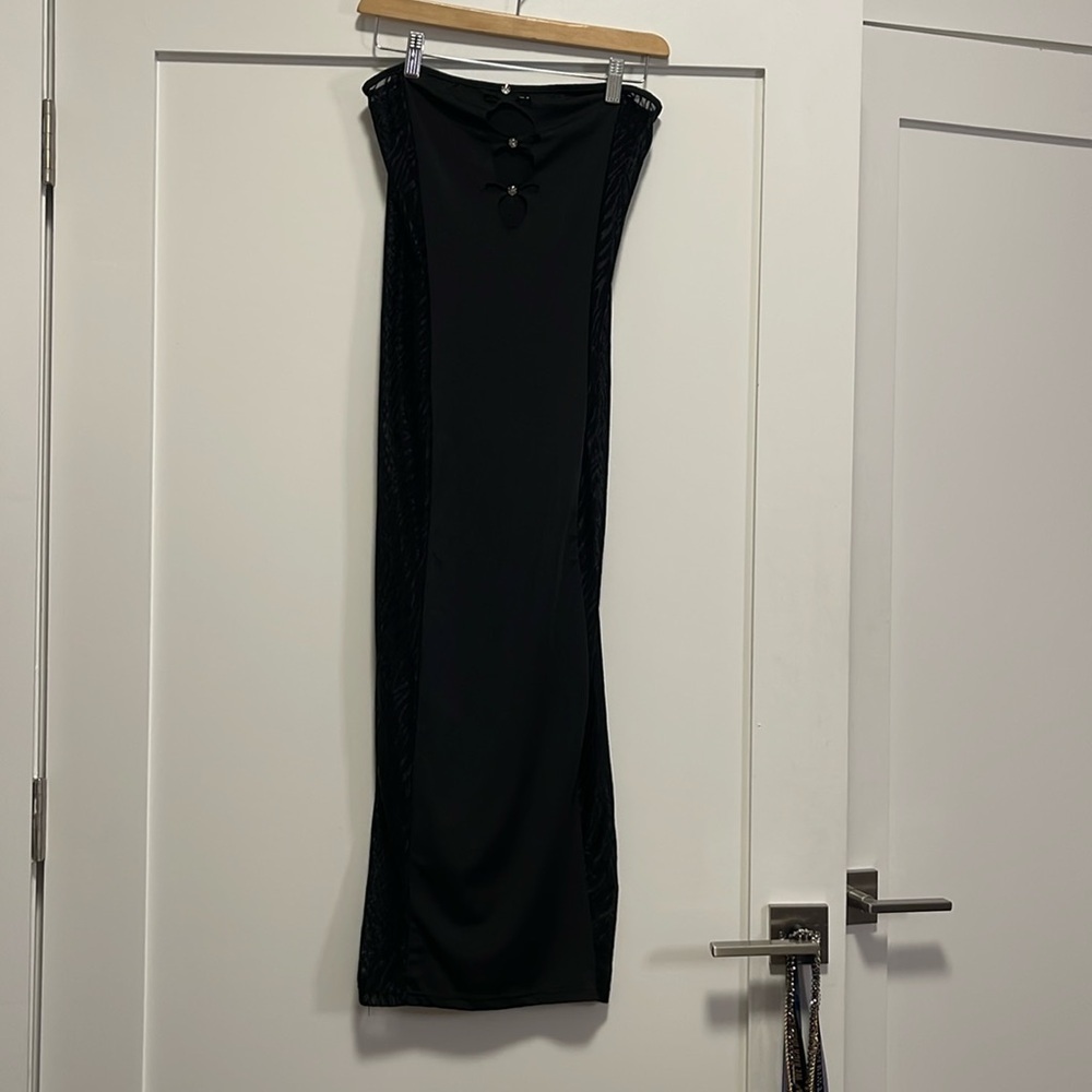 Black strapless mesh dress